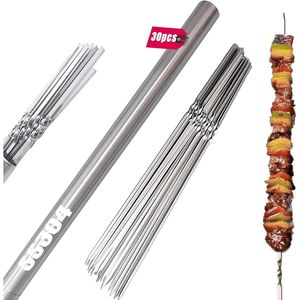 Brochettes à kebab Titan 13,2 pouces, anti-rouille, plates, pour barbecue, qualité alimentaire, lavables au lave-vaisselle, avec tube de rangement pour viande et volaille - Product Image 3