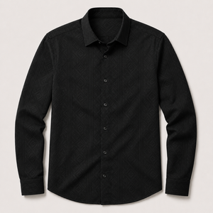 Chemise habillée jacquard pour homme, à manches longues, coupe ajustée, col rabattu, motif géométrique, bouton unique, collection Printemps ODM - Product Image 5