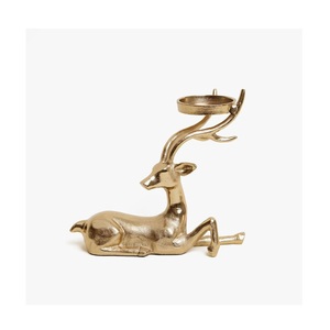 Portavelas de Aluminio Dorado Premium con Forma de Reno, Adorno Navideño Decorativo para Mesa de Navidad - Product Image 1