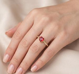 Elegante Anillo de Compromiso de Oro Puro de 14K con Banda Trenzada y Corazón de Rubí Rojo, Anillo de Diamantes con Piedra Preciosa Natural, Anillo de Promesa para Ella, Anillo de Novia - Product Image 5