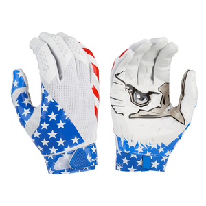 Gants de football personnalisés pour receveur, blancs et bleus avec étoiles, imprimés par transfert thermique, en polyester/coton/métallique, longueur poignet, quatre gants - Product Image 2