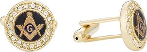 Boutons de manchette et clous de chemise maçonniques - Ensemble formel pour homme - Boutons de manchette et clous de chemise en cristal doré - Ensemble formel pour smoking maçonnique - Product Image 3
