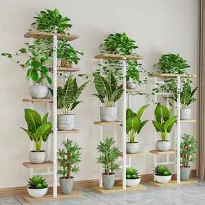 Support à plantes en bois peu encombrant, étagère à fleurs à plusieurs niveaux pour intérieur et extérieur, présentoir à plantes en bois naturel pour jardin et maison - Product Image 1