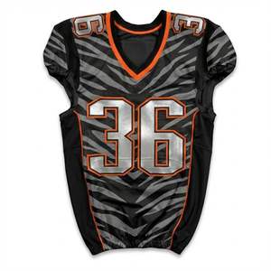 Maillot de football américain personnalisé par sublimation, bleu marine et gris, avec manches contrastées, haute élasticité, uniforme professionnel de gridiron - Product Image 4