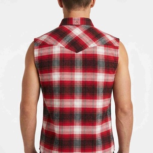Camisa de Franela a Cuadros sin Mangas para Hombre, de Algodón de Lujo, Roja, Negra y Blanca, con Cuello Abotonado, Informal, Transpirable, Camisa a Cuadros - Product Image 2