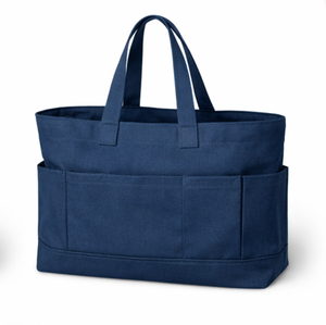 Bolsa de Lona Grande Color Azul Marino con Bolsillos Delanteros, Asa Superior, para Uso Diario, Compras, Estilo Funcional - Product Image 5