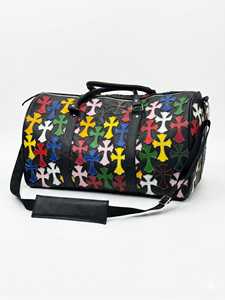 Sac de voyage en cuir avec fermeture éclair à motif croisé coloré, style week-end, design durable - Product Image 2