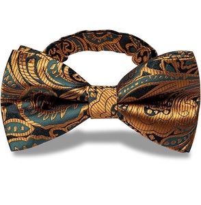 Nœud Papillon Pré-Noué en Soie Jacquard Imprimée, Accessoire Formel pour Homme, Motif Doré et Bleu, Durable, Respirant, à Nouer Soi-même - Product Image 1