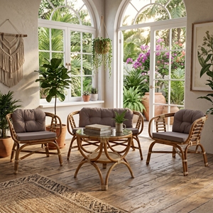 New Modern Minimalist Nemmy Living Set Artisanal Rattan Chair And <b>Sofa</b> Frame Premium Luxury Indoor Outdoor Home Patio Decor Sets - Product Image 5