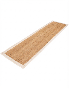 Alfombra de Yute Natural con Borde Blanco, Hecha a Mano, para Entrada o Cocina - Product Image 3