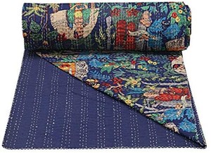 Edredón Estampado a Mano con Patrón Floral, Fondo Azul, Decoración Tradicional para el Hogar, Uso en Todas las Estaciones, Material de Algodón - Product Image 3