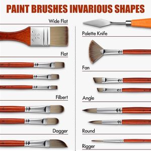 Set Professionale di 14 Pennelli per Pittura Acrilica con Setole Sintetiche e Spatola Extra, Pennelli Piatti, a Lingua di Gatto e a Ventaglio - Product Image 3