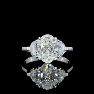 IGI Certified Lab Grown Oval Cut Diamond Three Stone Engagement & Wedding <b>Ring</b> Rhodium Plated in 10K 14K 18K Gold 925 935 Silver - Product Image 1