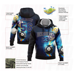 Sudadera con Capucha Deportiva de Billar 3D en Azul Marino, Dorado Antiguo y Dorado, Personalizada y Cosida - Product Image 2