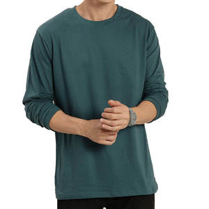 T-shirt à manches longues pour homme, col rond, coupe classique, tricoté, couleur unie, style décontracté, 100% coton - Product Image 1
