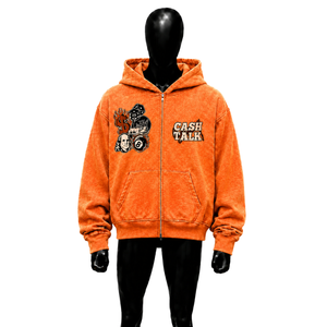 Sweat à capuche zippé PREMIUM GRAPHIC CASH TALK ORANGE, streetwear, sweat à capuche zippé pour homme, sweat-shirt en molleton décontracté, imprimé sur le devant, coupe classique, automne - Product Image 1