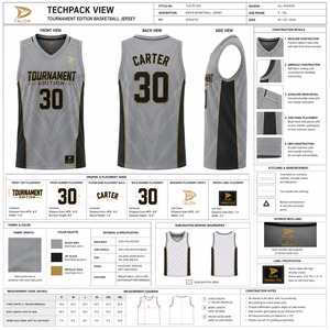 Camiseta de Baloncesto TALON Edición Torneo para Hombre, Cuello en V, Gris y Negro, Sublimada, Absorbe la Humedad, 100% Poliéster - Product Image 5