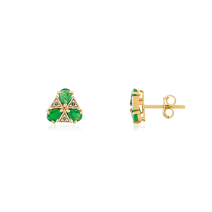 Explora la Colección Artesanal de Aretes Triangulares de Oro Amarillo Sólido de 14K con Esmeraldas Naturales y Diamantes, Joyería Minimalista - Product Image 3