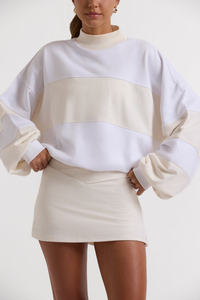 Wholesale Custom Vintage Cotton <b>Blends</b> Mock Neck Oversized Sweatshirts Men's Women's Mock Neck Color Block Sweatshirts - Product Image 5