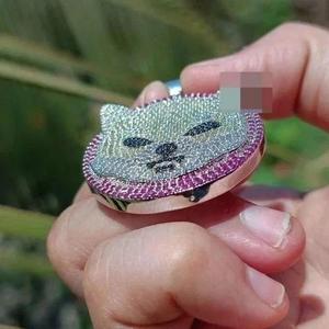Shiba Inu <b>Dog</b> Pendant Moissanite Pavé Necklace <b>Charm</b> Pink Ruby Halo - Product Image 2