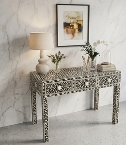 Modern Bone Inlay <b>Wood</b> Home <b>Stool</b> and Ottoman Black and White Entryway Sofa Decorative Living Room Furniture - Product Image 2