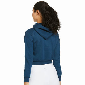 Sudadera con capucha para mujer, personalizada, de color liso, estilo crop top, transpirable, de poliéster y algodón, con mangas largas y corte corto. - Product Image 2