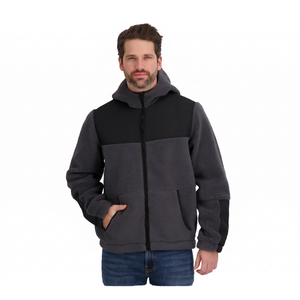 Men's Heavyweight Sherpa <b>Fleece</b> Full-Zip Color Block Hoodie <b>Jacket</b> for Outdoor Winter - Product Image 1