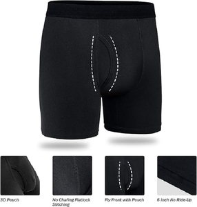 Sous-vêtements pour homme en coton 100% noir uni, respirants, avec logo personnalisé imprimé sur la ceinture, au meilleur prix - Product Image 3
