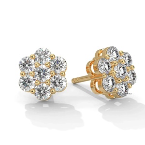 Pendientes de tuerca con racimo floral de diamantes cultivados en laboratorio de corte redondo en oro de 10K, 14K, 18K y plata de ley 925, 935 - Product Image 3