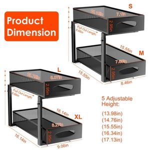 Set di 2 Cassetti Estraibili a 2 Livelli per Organizzazione Sotto Lavello, 5 Altezze Regolabili, Cestelli per Armadietti da Cucina - Product Image 4