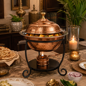 Calentador de Comida Tipo Chafing Dish de Cobre con Tapa, Interior de Acero Inoxidable Martillado, Servidor de Buffet para Catering, Hoteles y Restaurantes, OEM ODM - Product Image 4