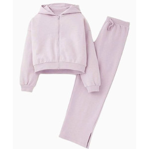 Ensemble de survêtement gris clair à capuche pour femme, manches longues, couleur unie, décontracté, respirant, pantalon en coton avec poches latérales et fermeture éclair - Product Image 4
