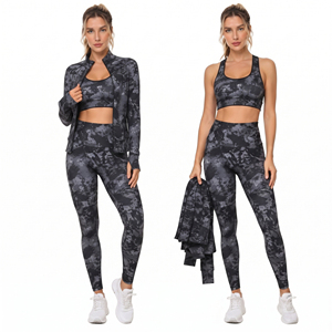 Wholesale <b>Women</b> 3 Piece Full Length Yoga 3 Piece Set Racerback Compression Bra Slim Fit <b>Leggings</b> Breathable Polyester Activewear - Product Image 1