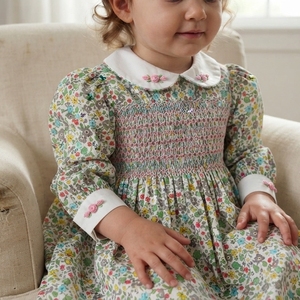 Vestido de Algodón Transpirable para Niñas, Bebés y Niños Pequeños, con Bordado Floral de Satén Colorido, Estilo Inglés Tradicional, Venta al Por Mayor - Product Image 2