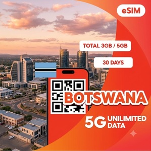 Tarjeta SIM digital de Botsuana 3GB/5GB 30 Días 4G/5G Internet de Viaje Activación por Código QR Entrega Instantánea por Correo Electrónico - Product Image 1