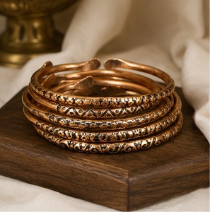 <b>Retro</b> Tibetan Viking Style Copper Cuff Bracelet Handcrafted Patterned Open Wristband - Product Image 6