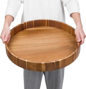 Bandeja Redonda Clásica de Madera y Resina, Duradera, para Servir Comida, Té, Café, Desayuno, Bocadillos, para Bodas y Eventos - Product Image 5
