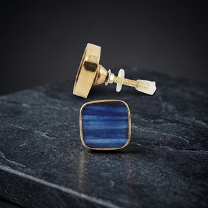 Ba Square Brass Cabinet Knob Blue Resin Modern Kitchen Drawer Handle Durable Furniture <b>Pull</b> <b>for</b> Wardrobe <b>Bathroom</b> & Living Room - Product Image 2