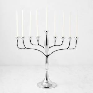Ménorah argentée à neuf branches à finition brillante avec bras fluides, porte-bougie moderne pour Hanouka juive - Product Image 2