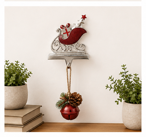 Premium Metal Christmas Sleigh <b>Stocking</b> <b>Holder</b> Weighted Non-Slip Mantel Hanger For Holiday Home Decoration & Gifts In Low Price - Product Image 4
