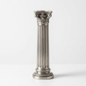 Vase colonne dorique artisanal de 30 cm en métal argenté satiné brossé, vase à fleurs en acier inoxydable pour la décoration de la maison, les hôtels, les mariages, les tables - Product Image 1
