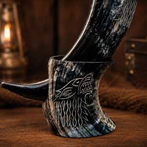 Nouveau Corne à boire Viking, Corne à méde, Corne à bière pour bière, méde et bière, Corne nordique, finition parfaite pour les fêtes de Noël - Product Image 1