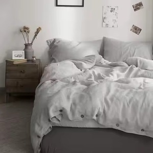 Parure de lit en lin lavé rose et vert uni avec taies d'oreiller, 3 pièces, pour un intérieur simple - Product Image 5