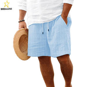 กางเกงขาสั้นผ้าลินินผู้ชาย ทรงตรง เอวยางยืด มีเชือกผูก เหมาะสำหรับใส่เที่ยวทะเลช่วงฤดูร้อน มีกระเป๋า (9 นิ้ว) - Product Image 1