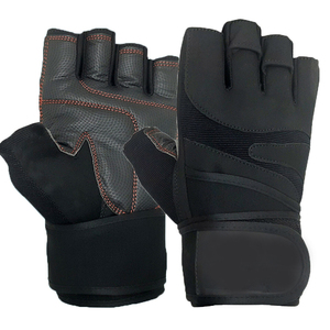 Half <b>Finger</b> Fitness Gloves Black PU Leather Neoprene Non Slip Breathable Adjustable Wrist <b>Strap</b> Gym Training Men - Product Image 5