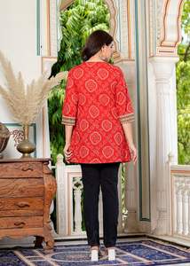 Cotton Bandhej Printed <b>Kurti</b> And Floral Blouse Collection Mid Thigh Short <b>Kurti</b> Flared Kurta Regular Blouse Ethnic Women Cloths - Product Image 5