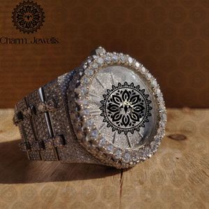 Charm Jewells Luxury Men's Watch 42mm Stainless Steel Case Diamond Encrusted Rubber Band Analog Quartz <b>Chronograph</b> Unisex - Product Image 2