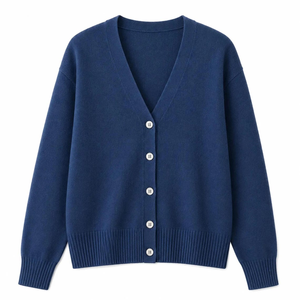 Cárdigan de Punto Azul Claro con Cuello en V para Mujer, Cierre de Botones, Manga Larga, Suéter Informal para Otoño - Product Image 3