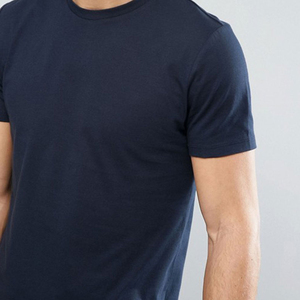 Camiseta de algodón para hombre, corte ajustado, color azul marino, manga corta, cuello redondo, estilo casual, tejido de punto, teñido liso, longitud regular - Product Image 3