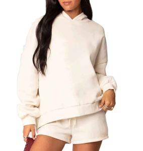Good Quality Fabric Ladies Oversized Pullover Hoodie Short <b>Set</b> Hip Hop Sweat Suit Summer Casual Solid <b>Knitting</b> <b>Sets</b> - Product Image 3